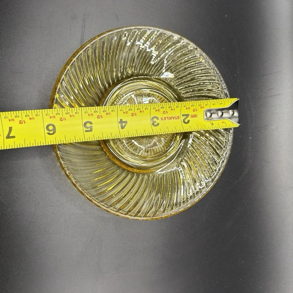 Vintage Federal Glass Co Pressed  Glass Saucers Amber Diana Swirl Pattern S/2
